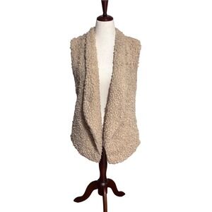 Boho Chic Faux Fur Teddy Bear Sherpa Open Front Vest in Tan| Small